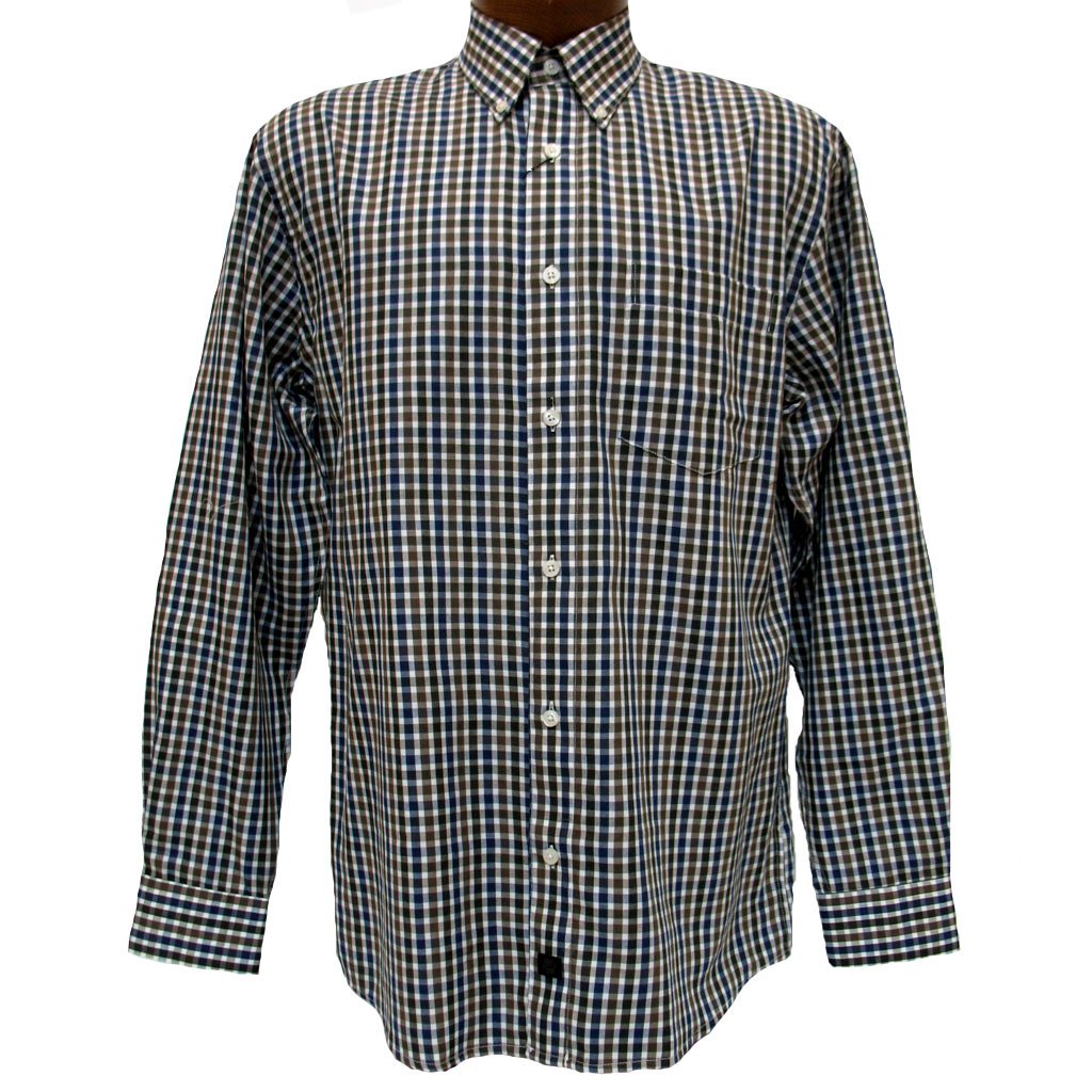 Men's F/X Fusion Long Sleeve Woven Sport Shirt, Olive/Ecru Check #D828 ...