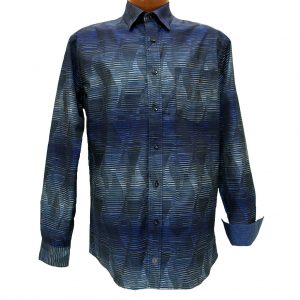Men’s F/X Fusion® 100% Cotton Long Sleeve Woven Sport Shirt With Contrast Trim, Royal Abstract #D851 (XL & XXL, ONLY!)