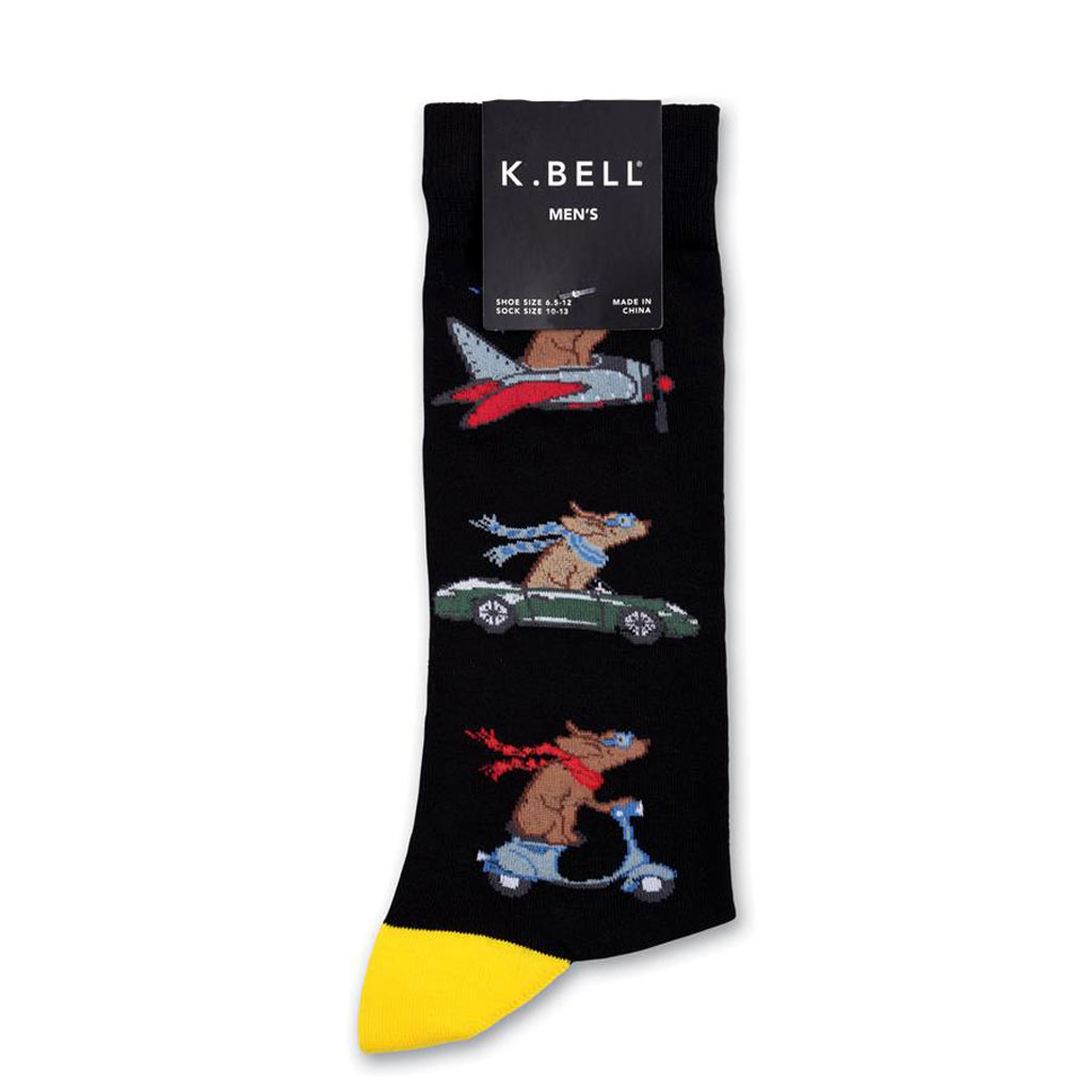 Men’s K. BELL® Novelty Crew Socks Dogs Road Trip , Black