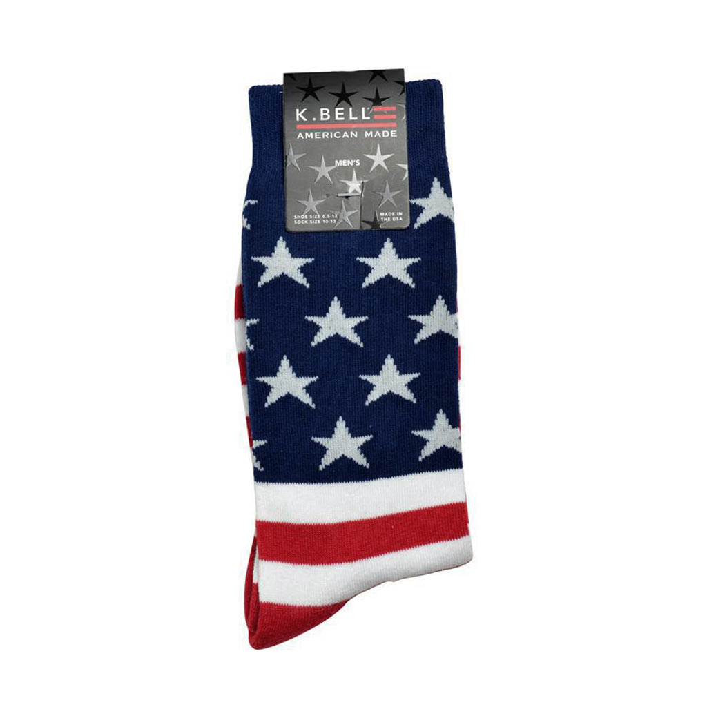Mens K. BELL® Made In America Novelty Crew Socks American Flag, Red White And Blue