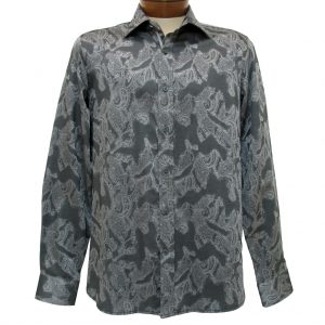 Men’s Brandolini® 100% Cotton Long Sleeve Woven Sport Shirt With Contrast Trim, #1018 Charcoal (XL, ONLY!)