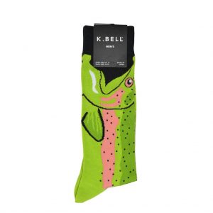 Men’s K. BELL® Novelty Crew Socks Leg Eater Trout, Black/Green
