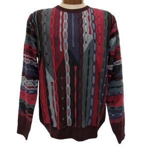 Men’s Montechiaro® Made in Italy Long Sleeve Textured Crew Neck Sweater #161256 Bordeaux (L, ONLY!)