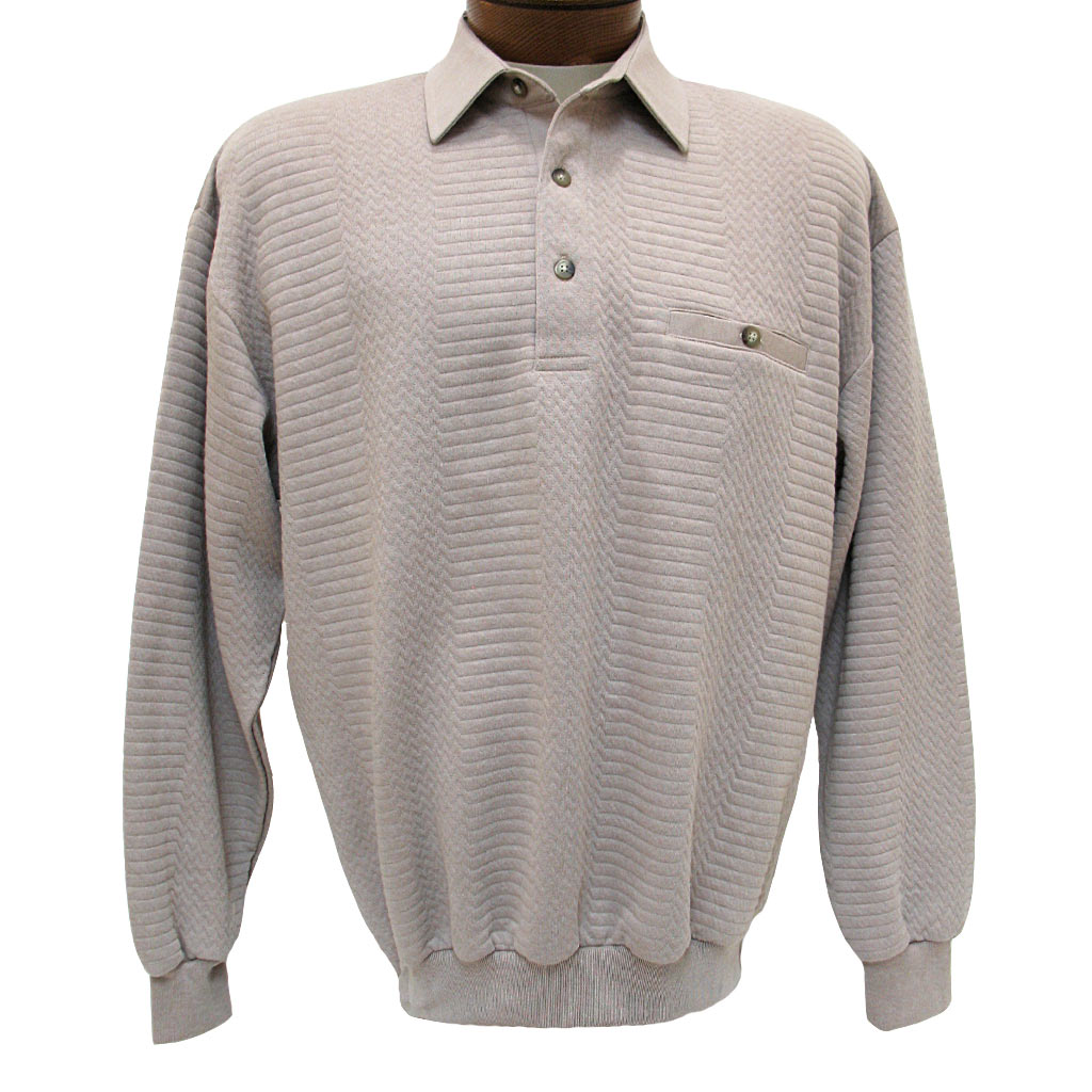 Men's Classics - LD Sport By Palmland Long Sleeve Solid Textured Banded Bottom Shirt #6094-950, Taupe Heather