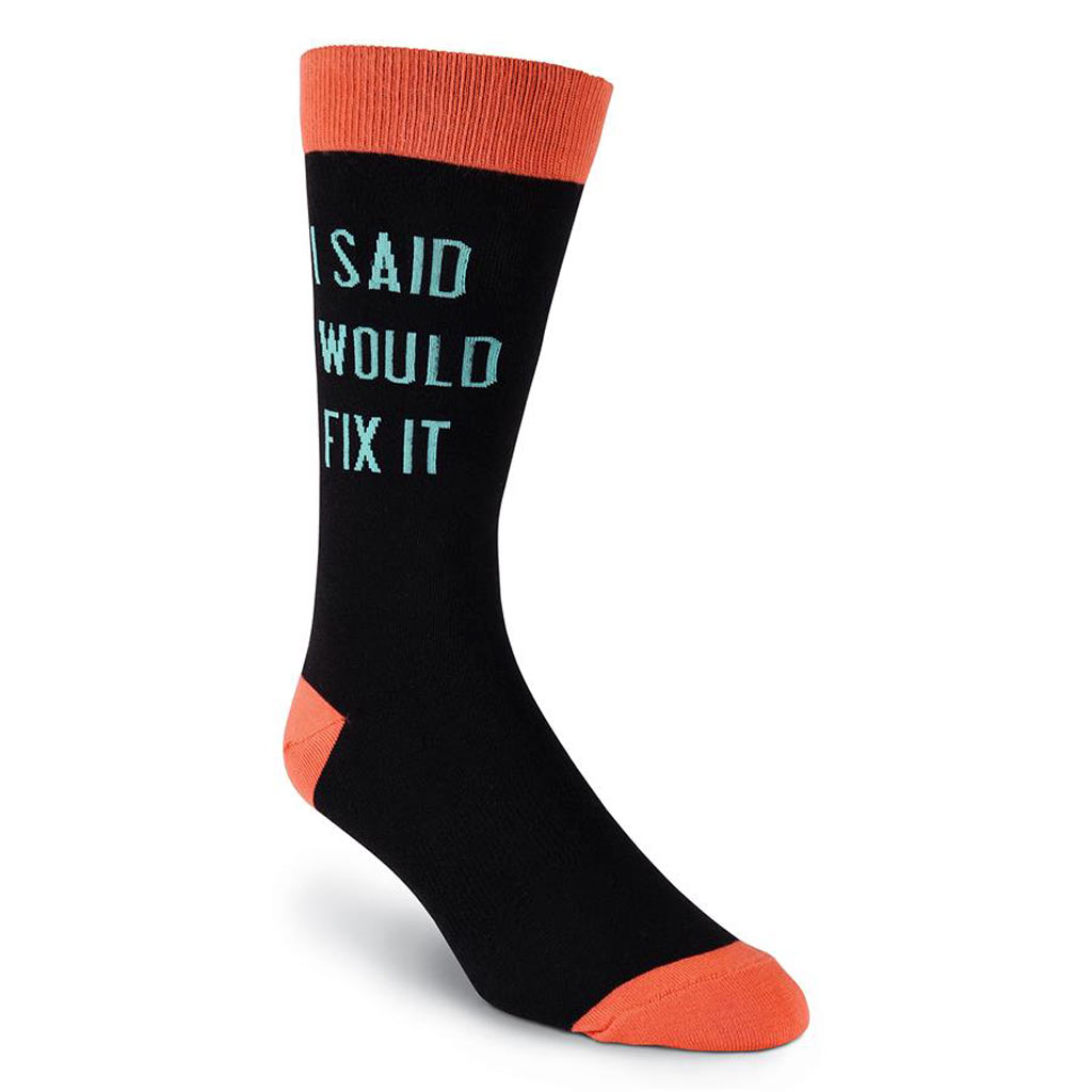 Men’s K. BELL Novelty Crew Socks, I Said I Would Fix It, Black