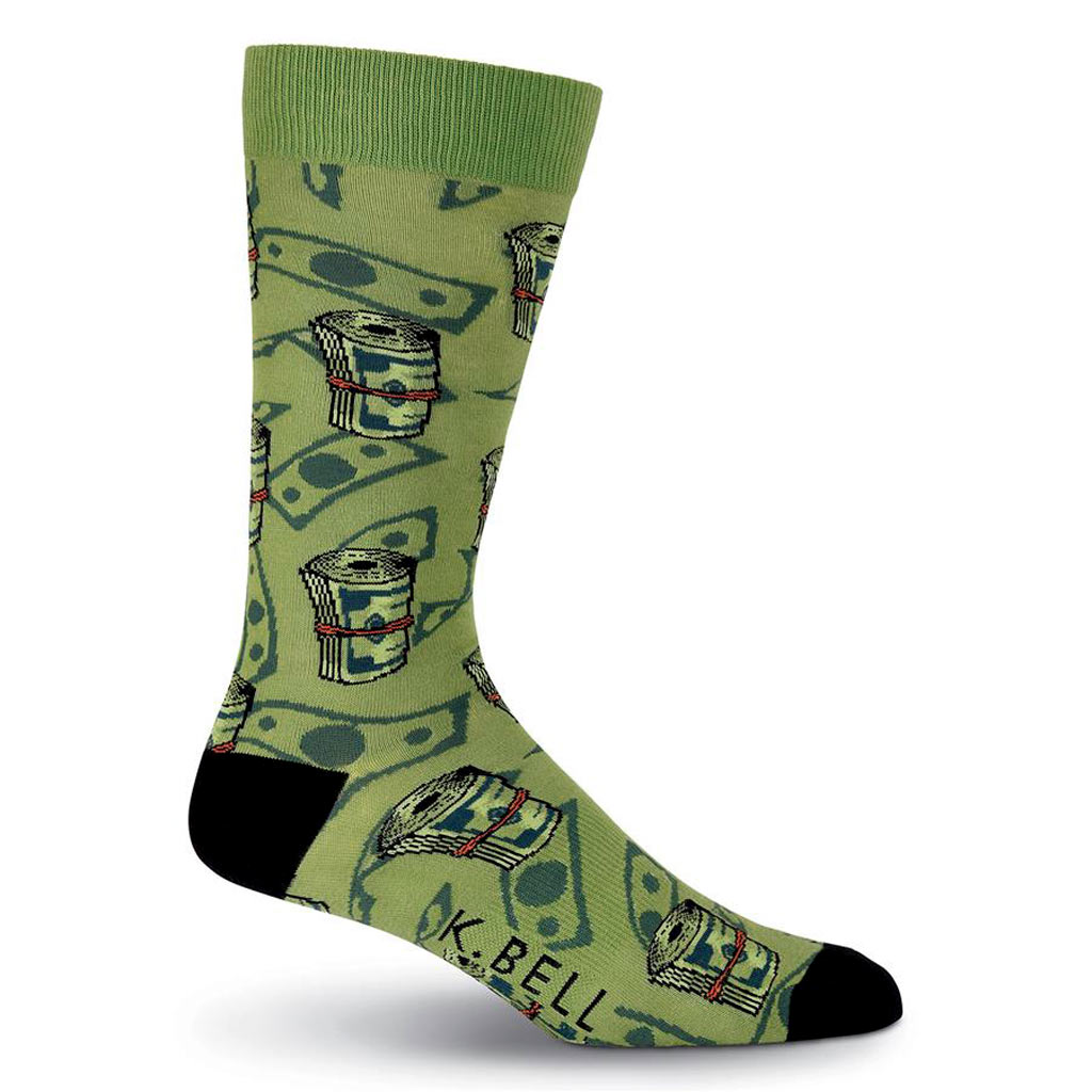 Men’s K. BELL Novelty Crew Socks, Money, Green Richard David for Men