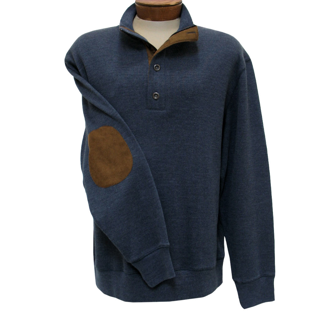 Men's R. Options 1/4 Zip With Buttons Mock Neck Knit Sweater With Faux Suede Accents #81439-3, Navy