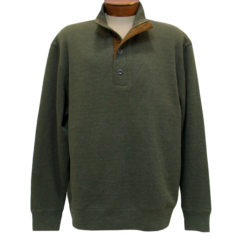 Men's R. Options 1/4 Zip With Buttons Mock Neck Knit Sweater With Faux Suede Accents #81439-4, Olive