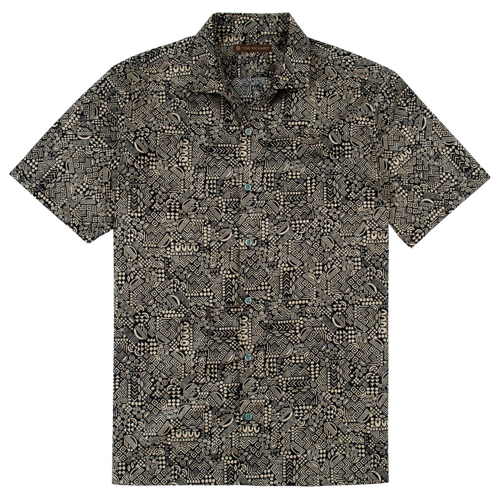 Men's Tori Richard Brown Label Cotton Lawn Relaxed Fit Short Sleeve Shirt, Geo-Ethnic #MG12 Tan