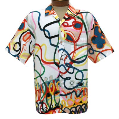 Men's Jams World Short Sleeve Original Crushed Rayon Retro Aloha Shirt, Loop De Loop