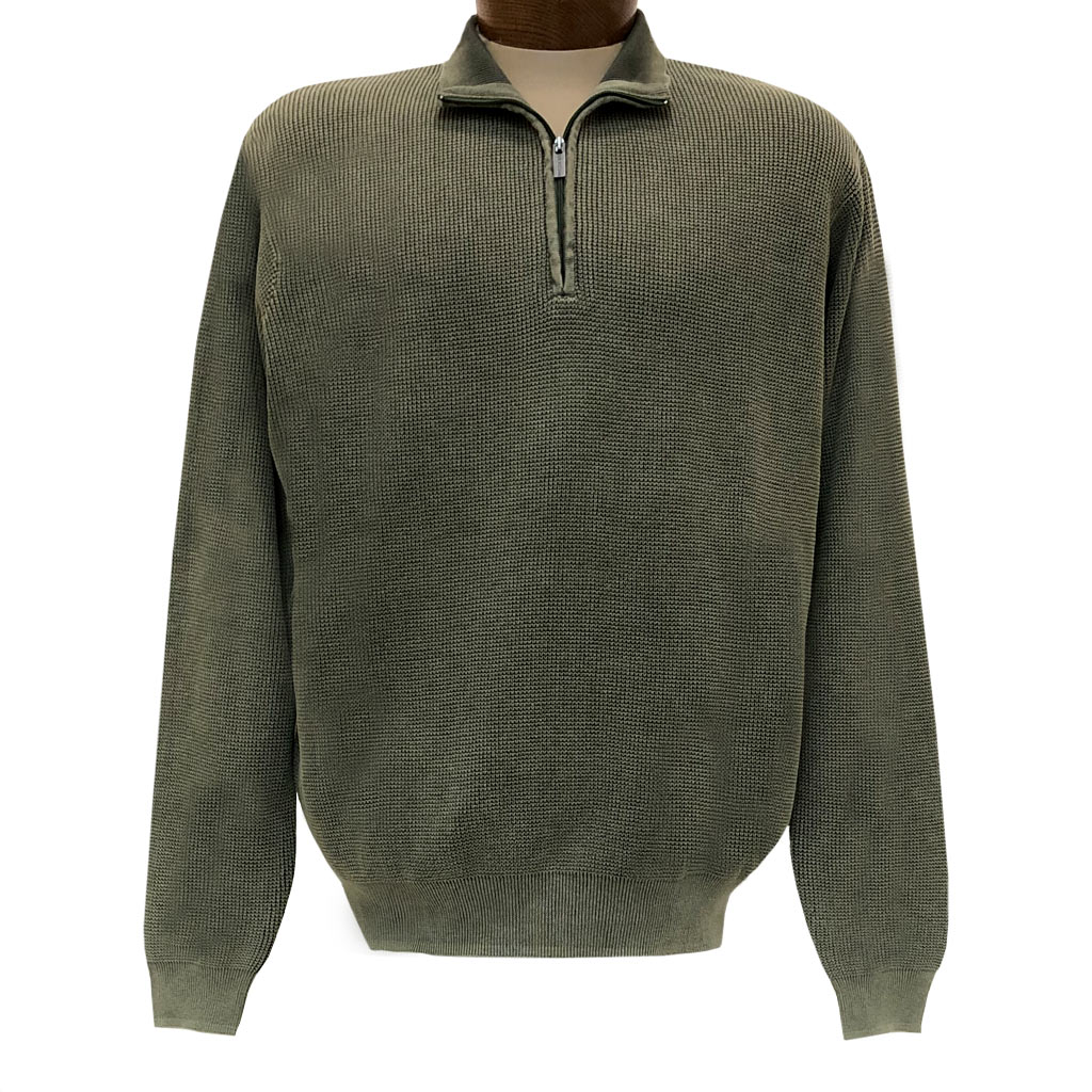 Men's F/X Fusion Sweater 100% Cotton Baby Thermal Sand Washed 1/4 Zip Mock Neck Sweater #806 Sage