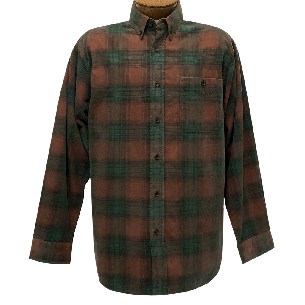 Men's Basic Options Corduroy Long Sleeve Yarn Dyed Plaid Shirt, 81043