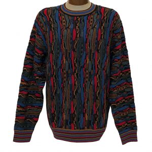 Men’s F/X Fusion Vertical Multi Structural Textured Novelty Crew Neck Sweater #3008 Red (XXL, ONLY!)