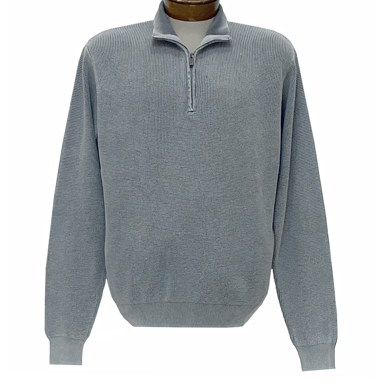 Men's F/X Fusion Sweater 100% Cotton Baby Thermal Sand Washed 1/4 Zip Mock Neck #806 Grey