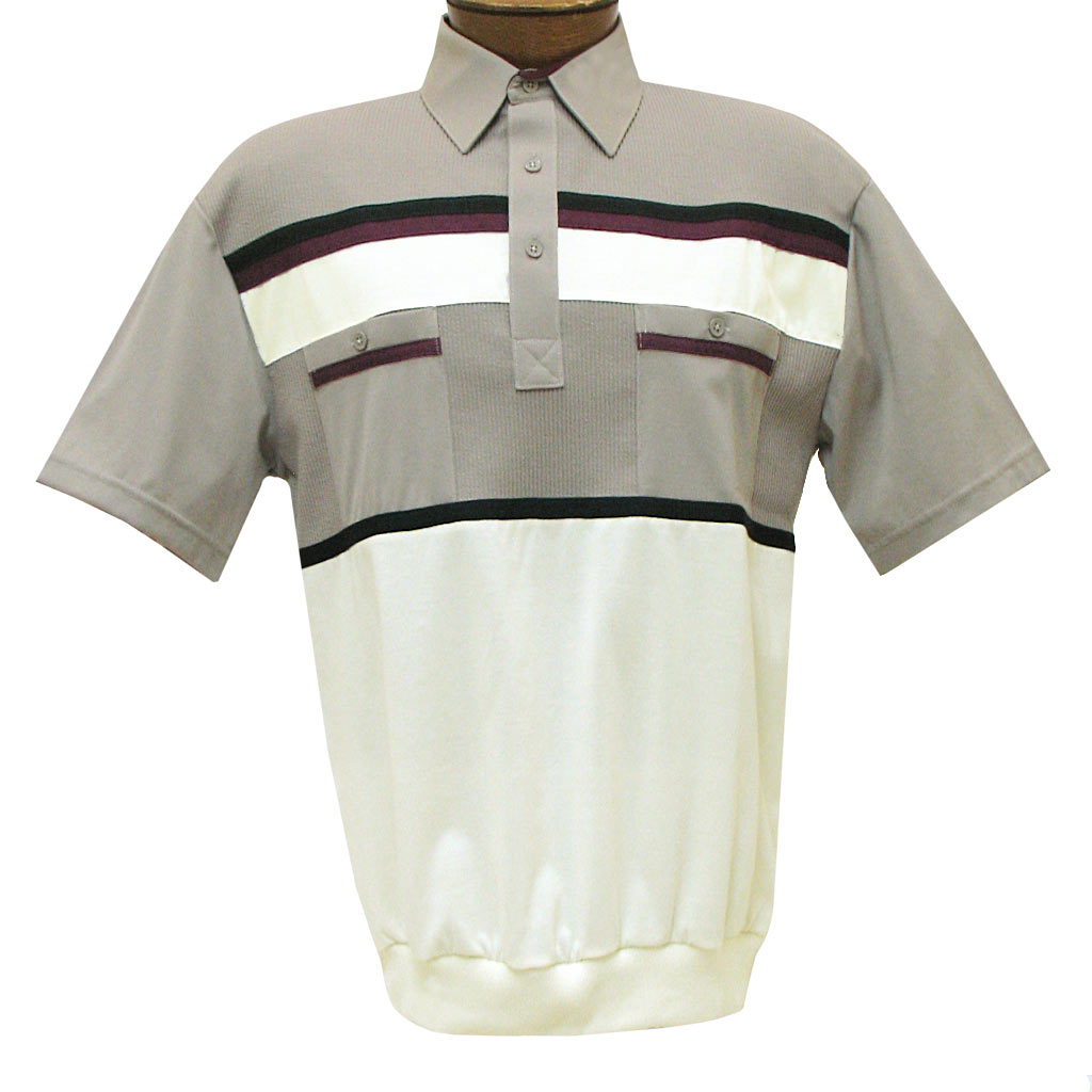 Men's Classics By Palmland Short Sleeve Horizontal Pieced Knit Banded Bottom Shirt #6010-120 Taupe
