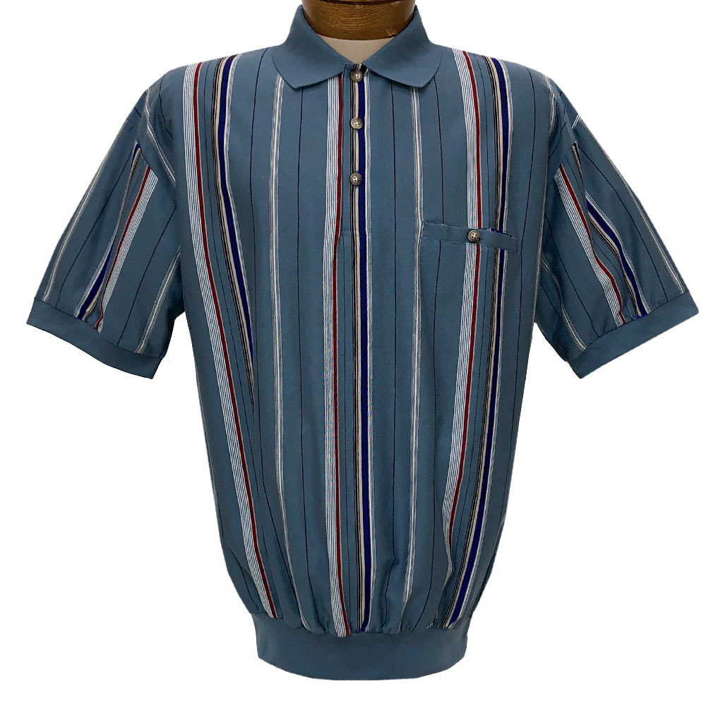 Men's Classics By Palmland Short Sleeve Vertical Stripe Knit Banded Bottom Shirt #6090-V1 Blue