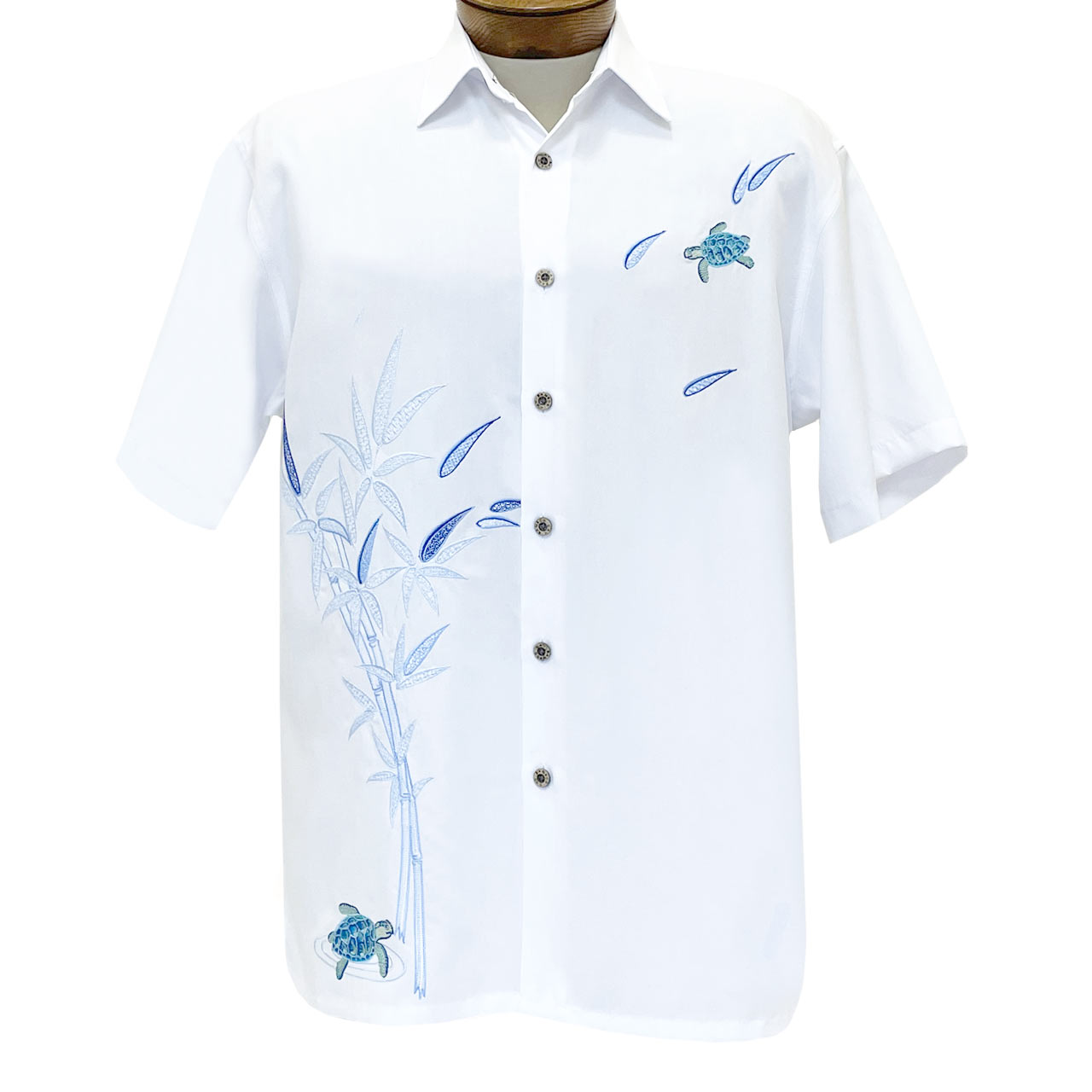 Bamboo Cay Embroidered Mens Short Sleeve Flying Parrots Tropical Hawaiian Button Down Shirt