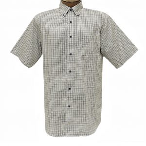 Men’s F/X Fusion Short Sleeve Textured Check Button Front Sport Shirt #D1422 Tan/Navy