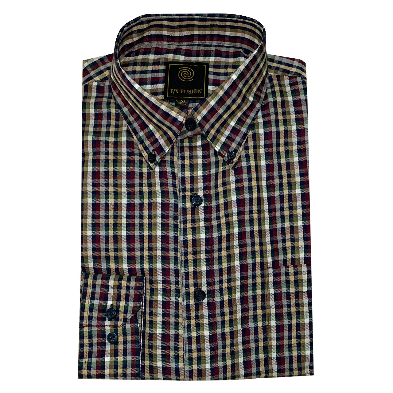 Men's F/X Fusion Long Sleeve Multi Check Wrinkle Resistant Woven Sport Shirt #D1502, Navy Multi