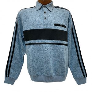 Men’s Classics By Palmland Long Sleeve Horizontal Fleece Pieced Banded Bottom Shirt #6098-308B Blue (M, ONLY!)