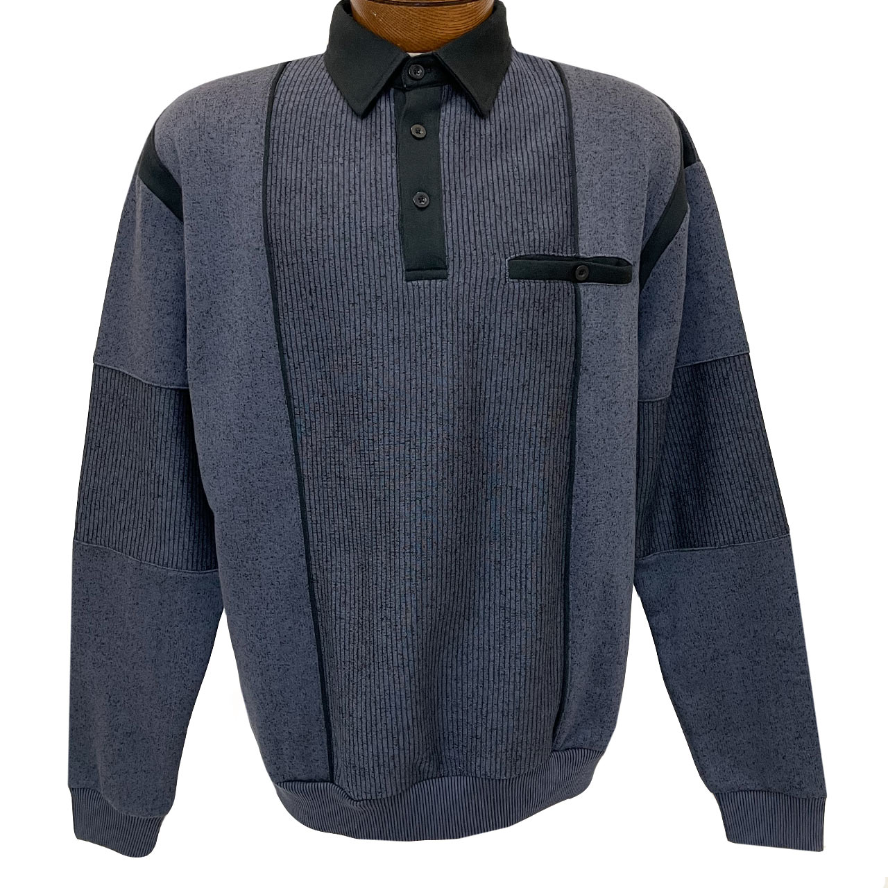 Men's Classics By Palmland Long Sleeve Vertical Fleece Pieced Banded Bottom Shirt 6094-165B Cadet Blue