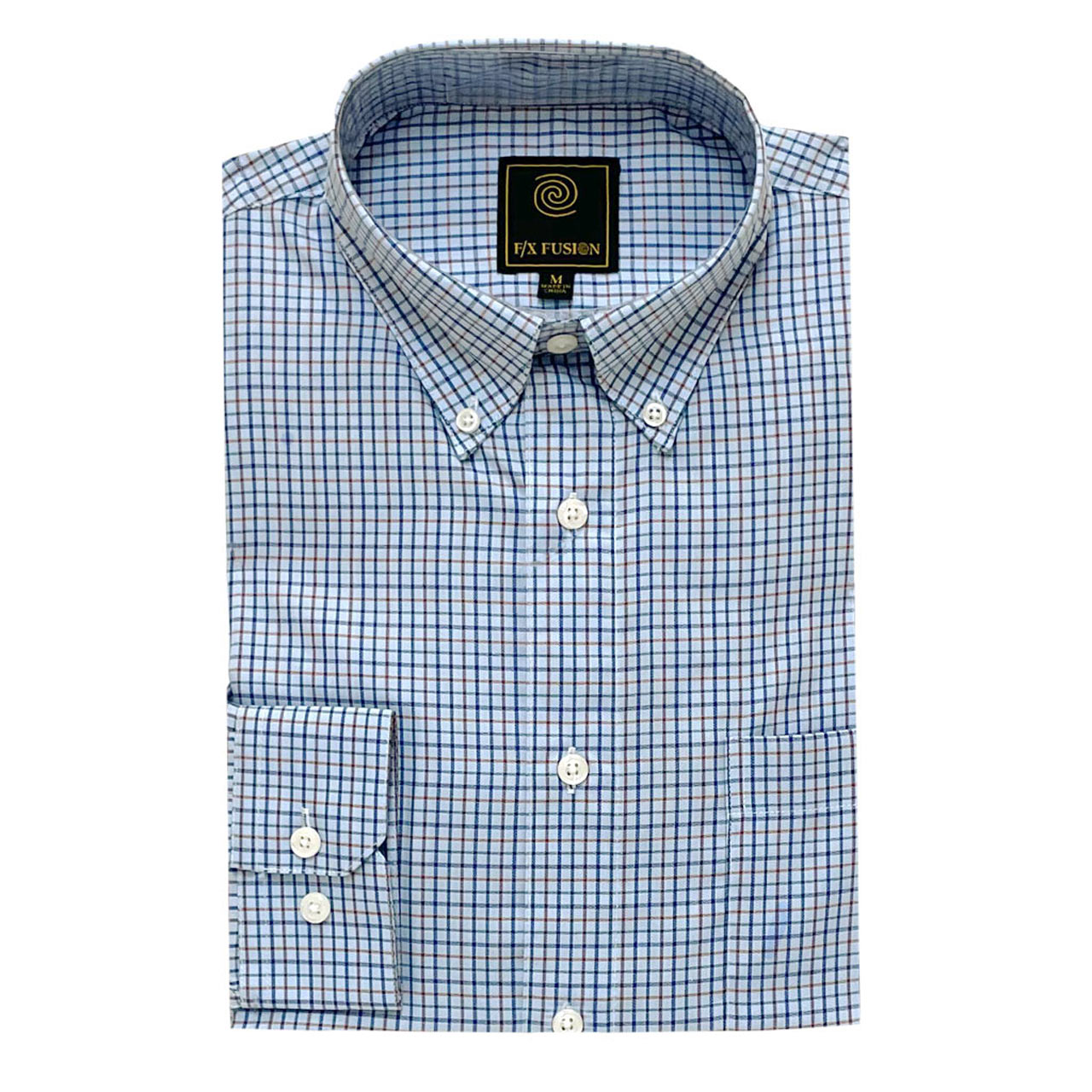 Men's F/X Fusion Long Sleeve 100% Cotton Mini Check Woven Sport Shirt #FW13, Lt. Blue Multi