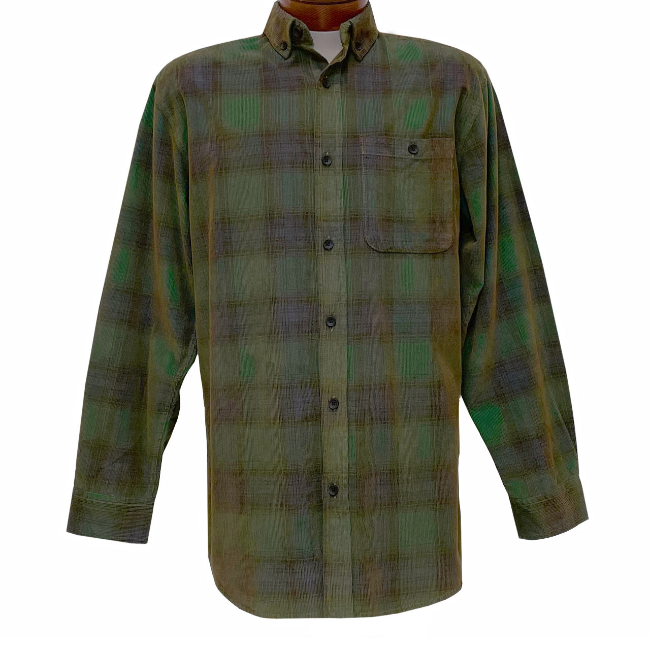 Men's R. Options Corduroy Long Sleeve Yarn Dyed Plaid Shirt, #81043-44B Hunter/Navy