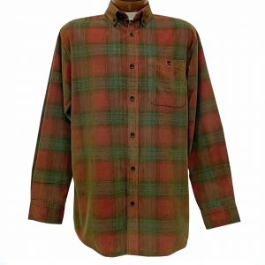Men’s R. Options Corduroy Long Sleeve Yarn Dyed Plaid Shirt, #81043-35B Crimson/Hunter (L ONLY!)
