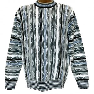 Men’s F/X Fusion Vertical Multi Stitch Textured Novelty Crew Neck Sweater #5009 Silver (M, ONLY!)
