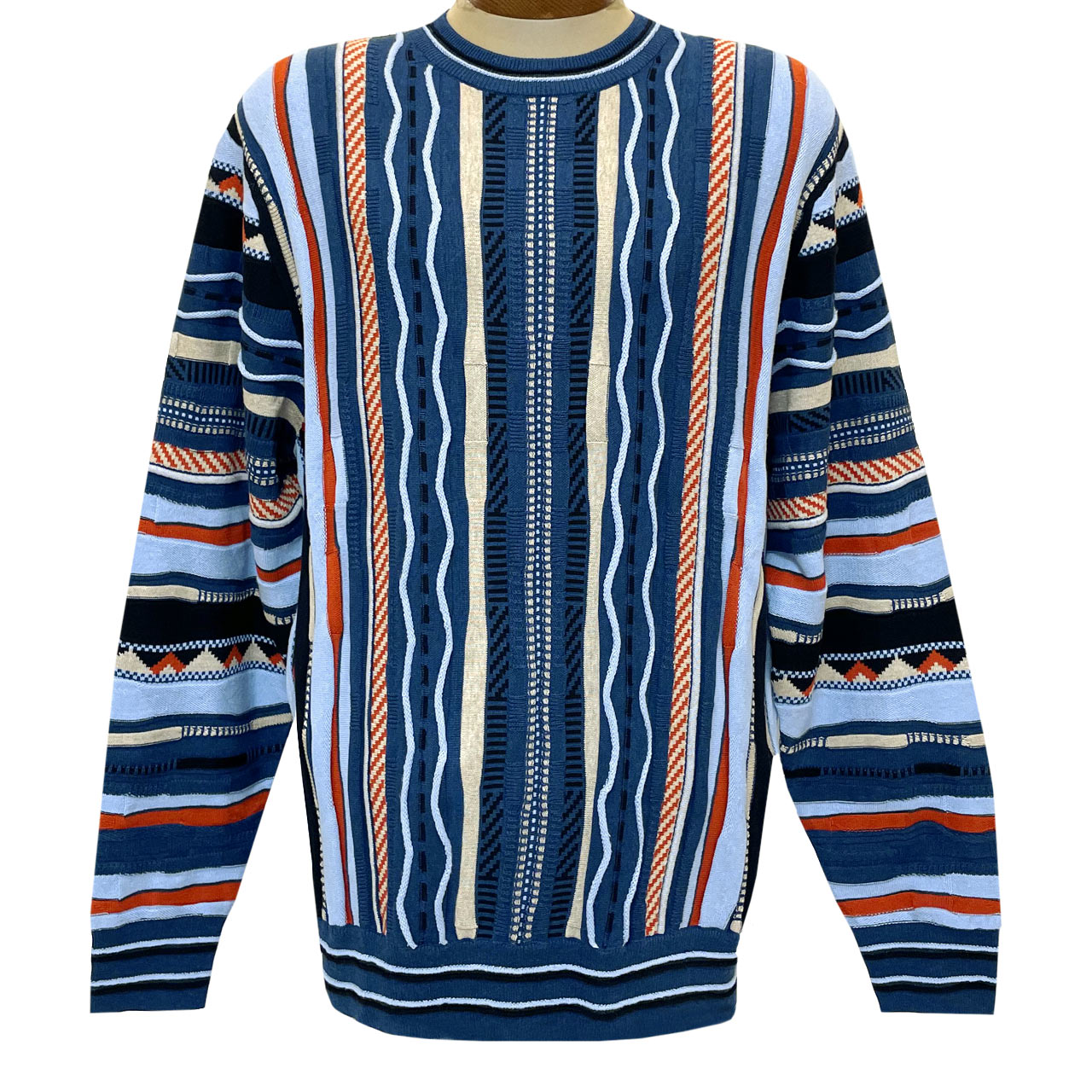 Men's F/X Fusion Vertical Multi Stitch Textured Novelty Crew Neck Sweater #5014 Cobalt