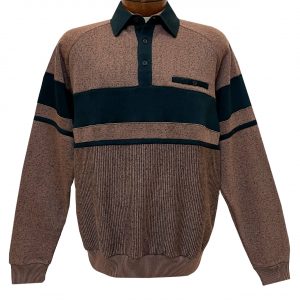 Men’s Classics By Palmland Long Sleeve Horizontal Fleece Pieced Banded Bottom Shirt #6094-169B Bronze (XXL, ONLY!)