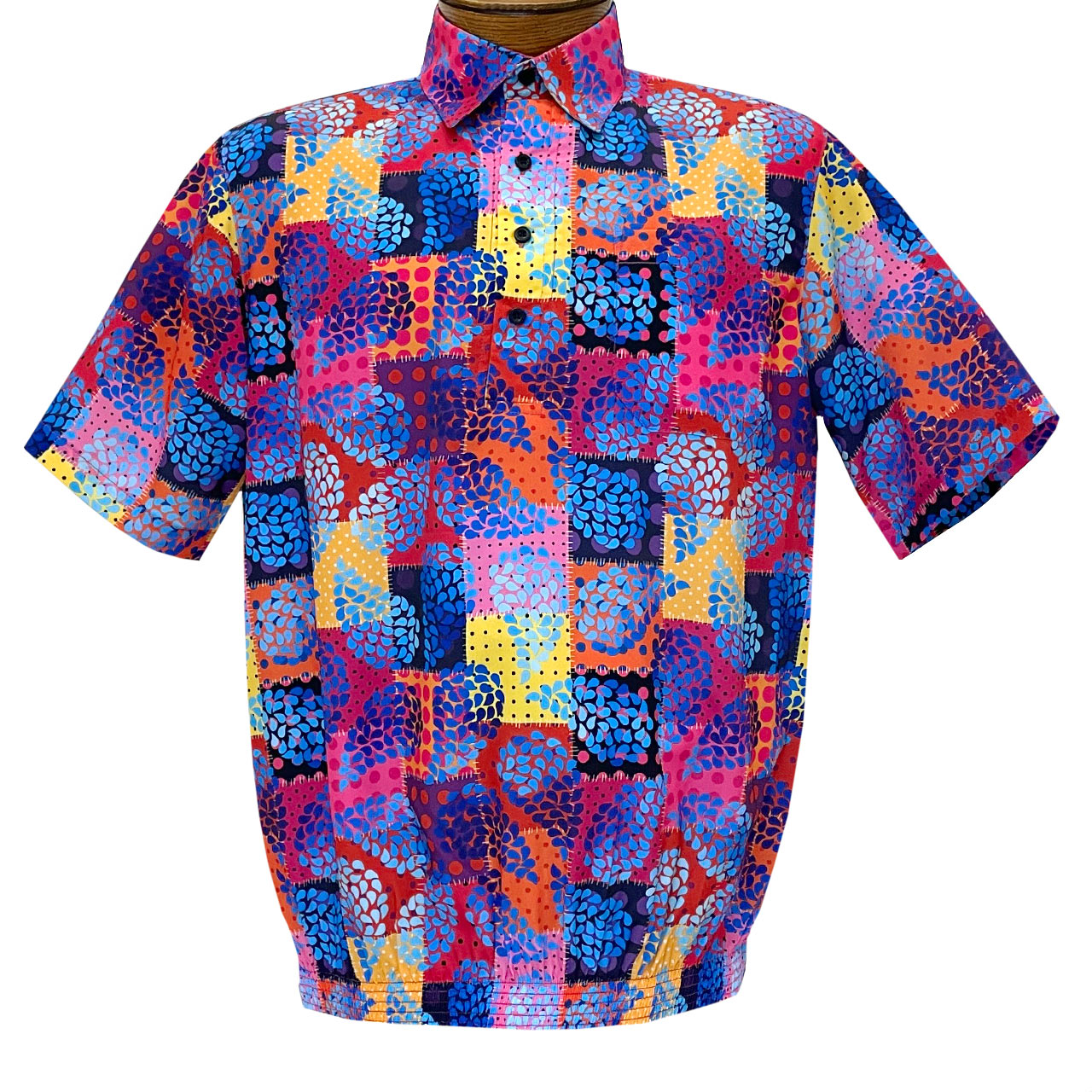 Men's Banded Bottom Short Sleeve Microfiber Shirt By Bassiri, Our Exclusive Handpicked Designs #63995 Multi