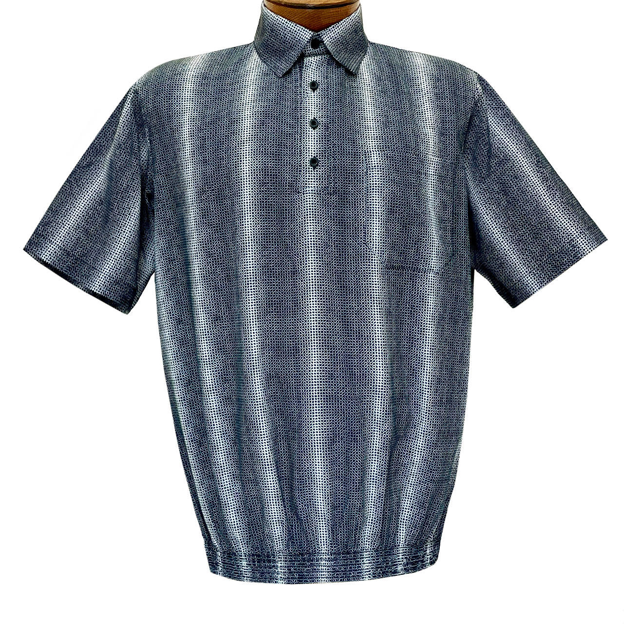 Men's Banded Bottom Short Sleeve Microfiber Shirt By Bassiri, Our Exclusive Handpicked Designs #64055-Black
