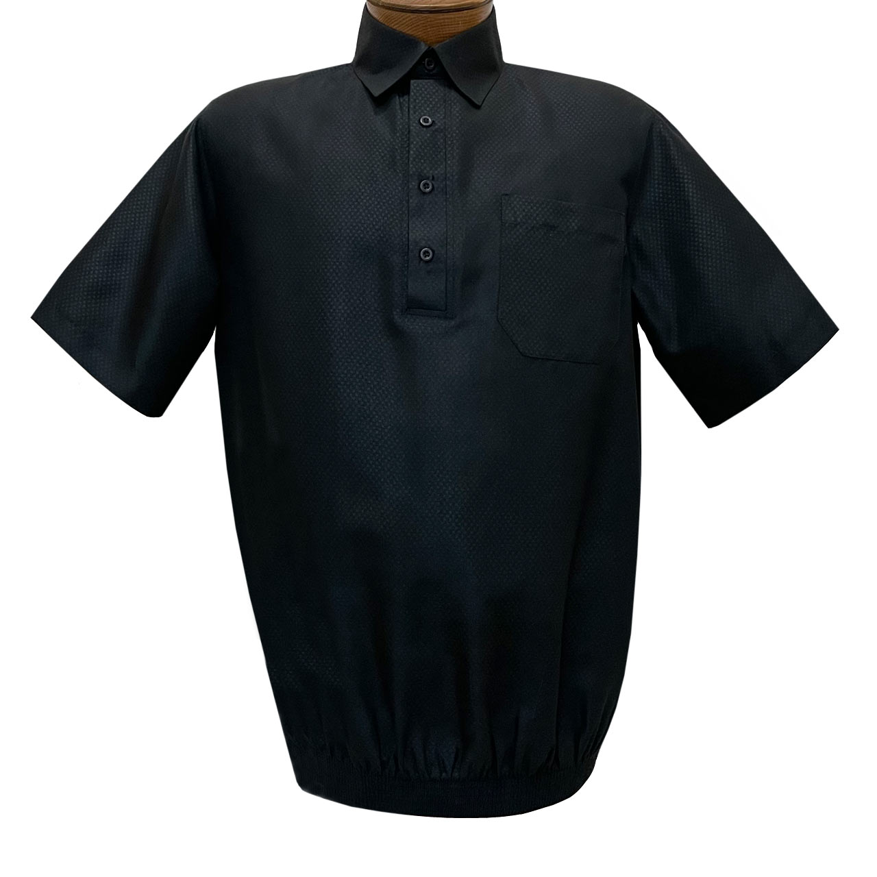 Men's Banded Bottom Short Sleeve Microfiber Shirt By Bassiri, Our Exclusive Handpicked Designs #S20265 Black