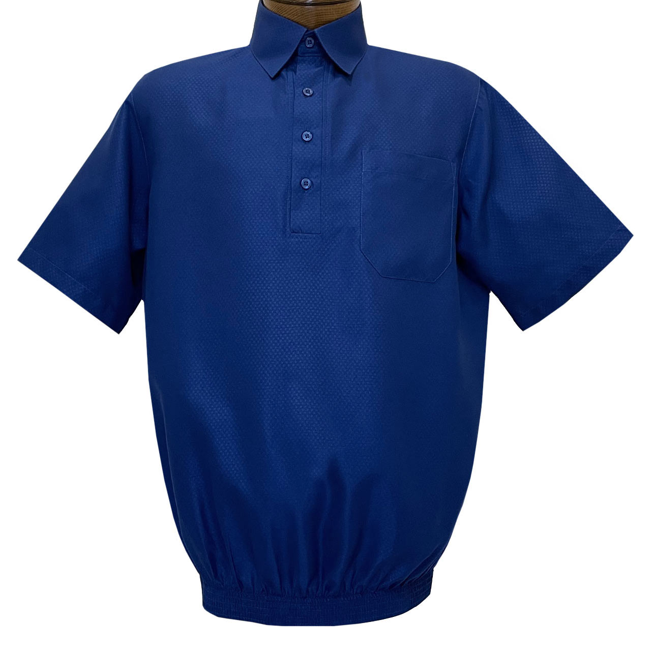 Men's Banded Bottom Short Sleeve Microfiber Shirt By Bassiri, Our Exclusive Handpicked Designs #S20265 Medium Blue
