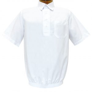 Men’s Banded Bottom Short Sleeve Microfiber Shirt By Bassiri, Solid #S20265 White