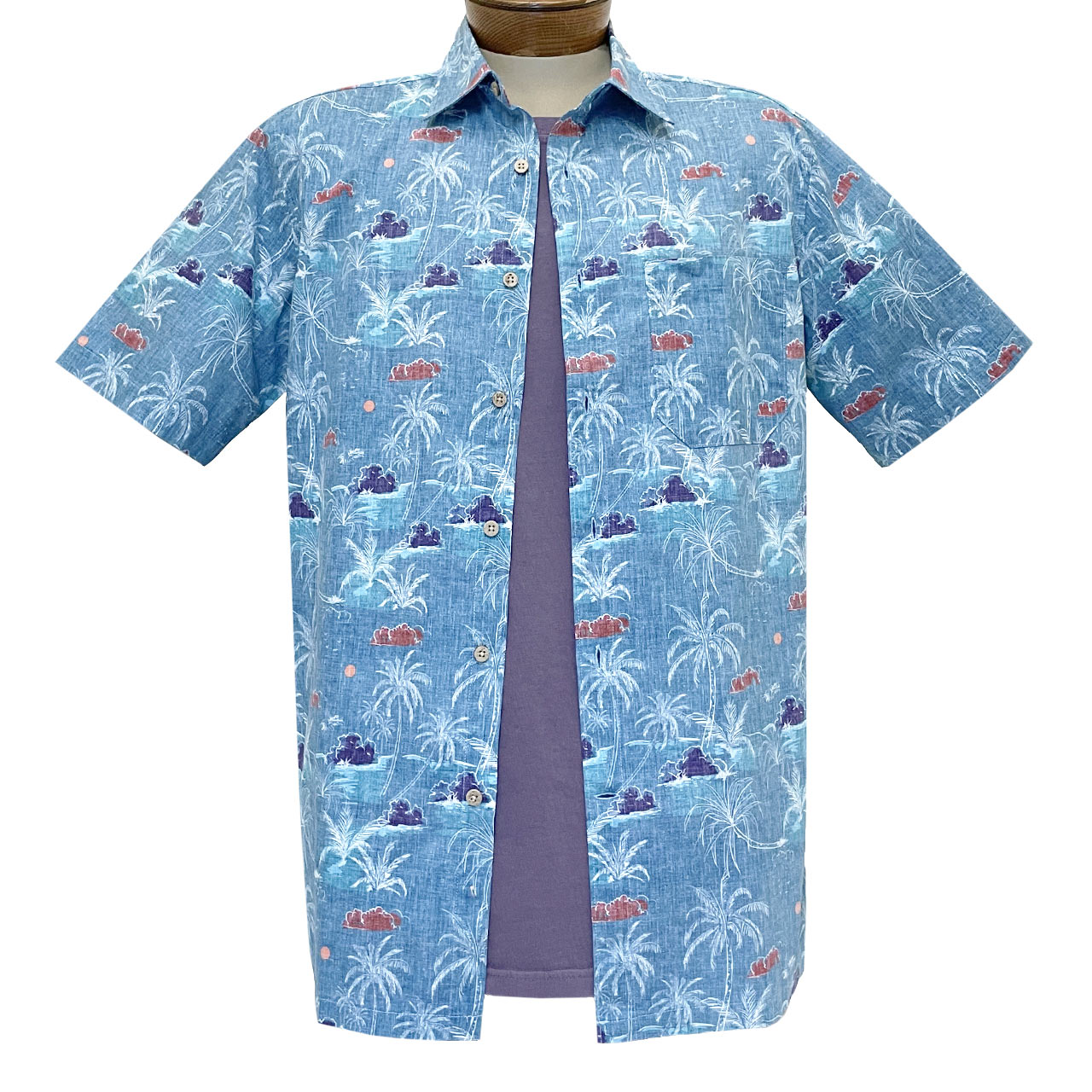 Men’s R. Options Aloha Short Sleeve Reverse Print Pacific Retro Hawaiian  Shirt #62276-3 Dusty Blue (M & L, ONLY!)