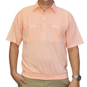 Men’s Classics By Palmland Short Sleeve Pieced Knit Banded Bottom Shirt #6010-656 Peach