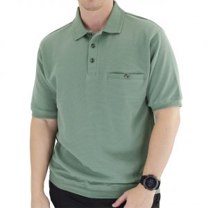 Men’s Classics By Palmland Short Sleeve Polo Knit Banded Bottom Shirt #6070-100 Sage