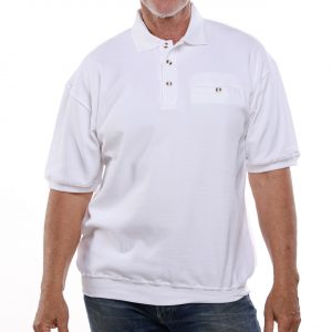 Men’s Classics By Palmland Short Sleeve Polo Knit Banded Bottom Shirt #6070-100 White