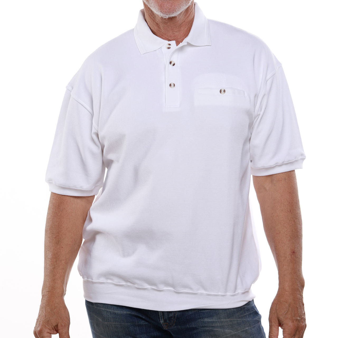 Men's Classics By Palmland Short Sleeve Polo Knit Banded Bottom Shirt #6070-100 White