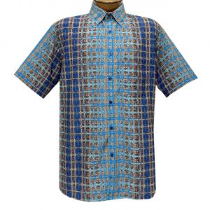 Men’s Bassiri Short Sleeve Button Front Sport Shirt With A Chest Pocket #64081 Navy Multi (L & XL, ONLY!)