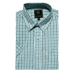 Men’s F/X Fusion Short Sleeve Mini Check Button Front Sport Shirt #D1677 Aqua