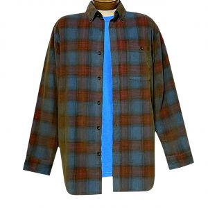 Men’s R. Options Corduroy Long Sleeve Yarn Dyed Plaid Sport Shirt, #81043-28B Royal/Brick