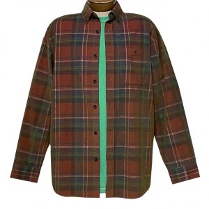 Men’s R. Options Corduroy Long Sleeve Yarn Dyed Plaid Sport Shirt, #82241-6A Red/Navy/Green