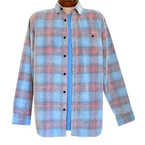 Men’s R. Options Corduroy Long Sleeve Yarn Dyed Plaid Sport Shirt, #81043-28A Royal Blue/Red
