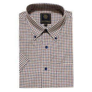 Men’s F/X Fusion Short Sleeve Mini Check Button Front Sport Shirt #D1671 Tan/Burgundy (M, ONLY!)