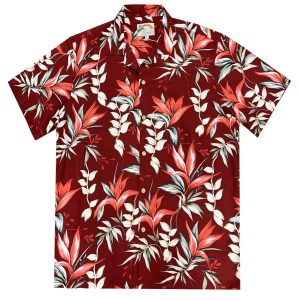 Men’s Paradise Found Aloha Short Sleeve Hawaiian Camp Shirt, Heliconia Red