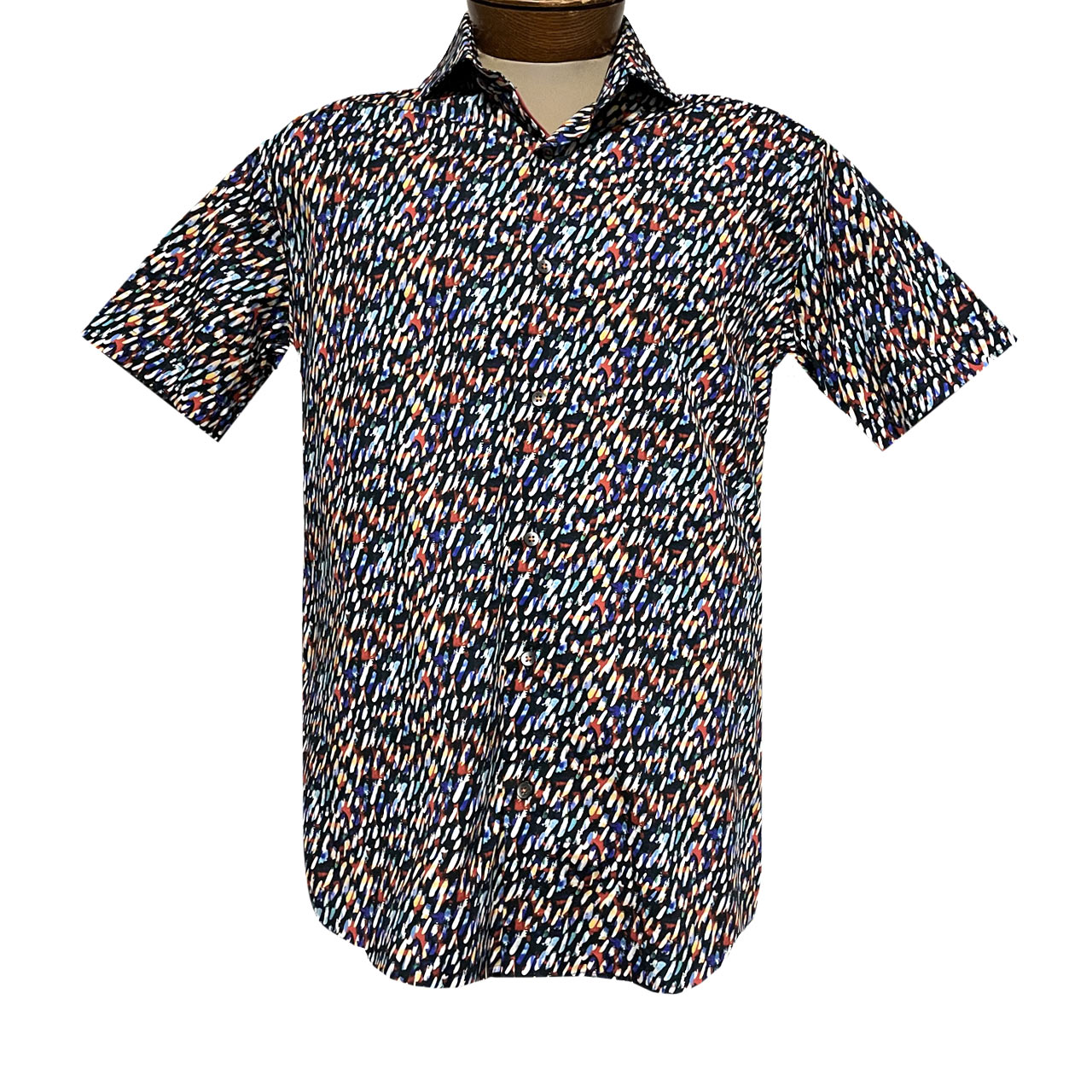 Men’s 7 Downey Street Short Sleeve Digital Print Sport Shirt, Dallas Black Multi