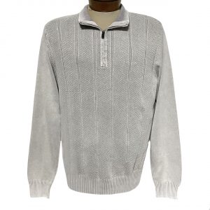Men’s F/X Fusion 100% Cotton Chevron Sand Washed 1/4 Zip Mock Neck Sweater #6025, Silver